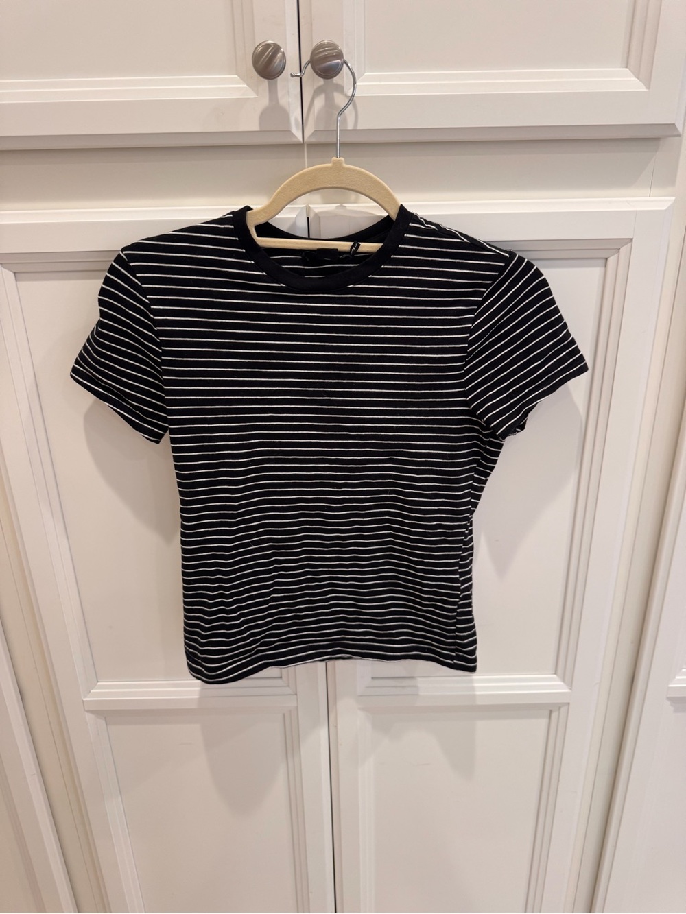 Good American Black and White Striped Short Sleeve Tee